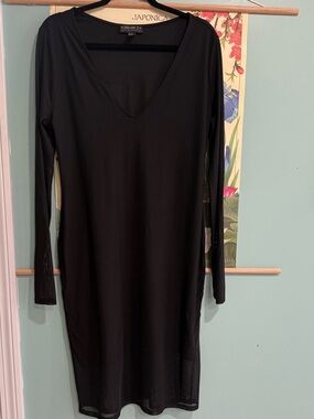Forever 21 Black V-Neck Long Sleeve Bodycon Dress